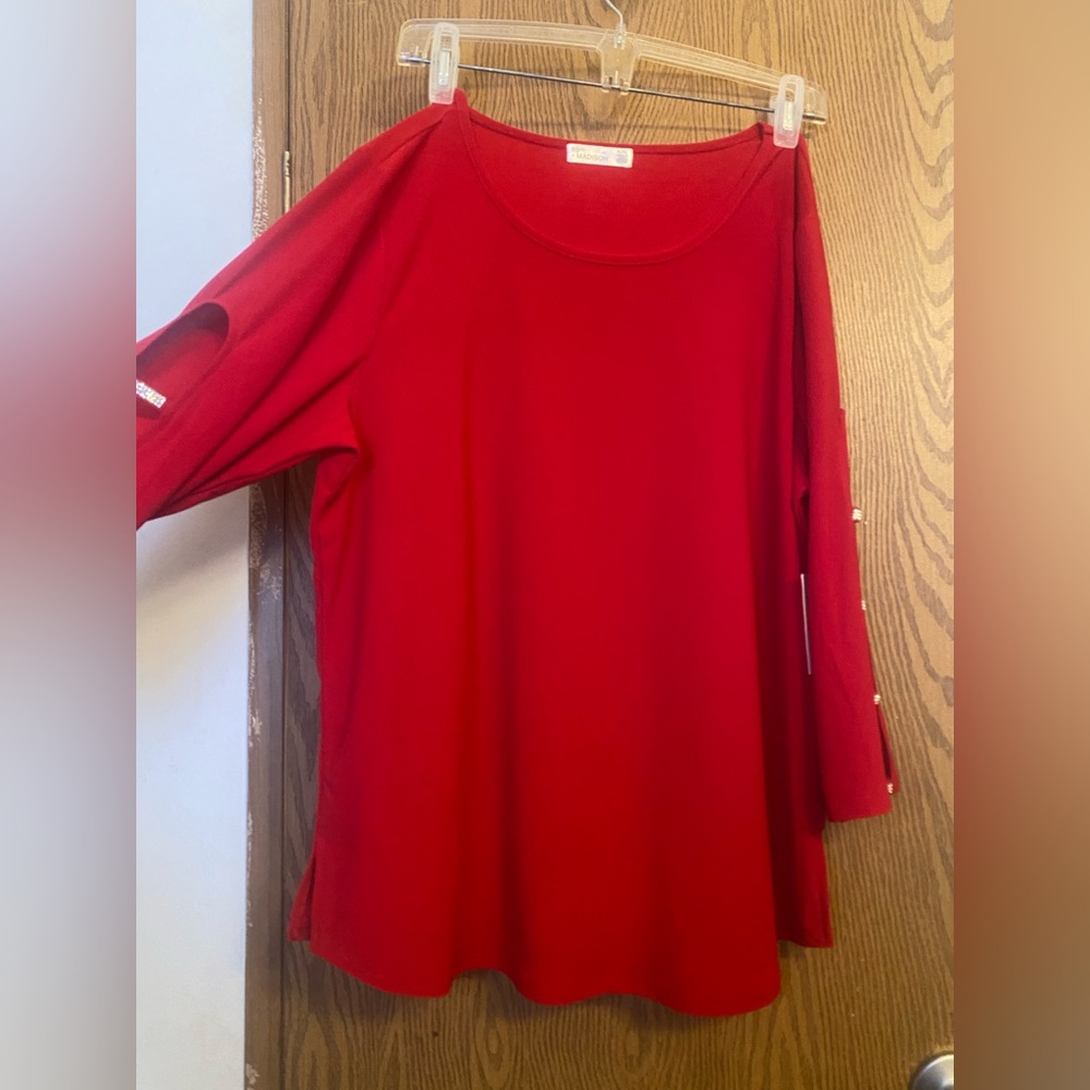 89th & Madison Red Pearl-Trim Long-Sleeve Tunic